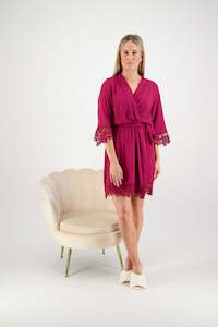 Olivia Cotton Lace Robe - Burgundy