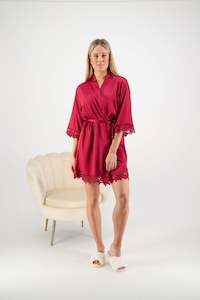 Clothing: Misha Lace Robe - Burgundy