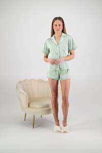 Clothing: Sienna Short PJ Set - Sage Green/White