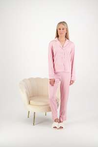 Georgie Long PJ Set - Dusty Rose/ White