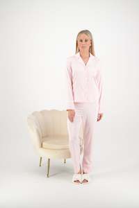 Georgie Long PJ Set - Blush/ White - S, XL & 2XL only