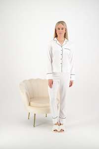 Georgie Long PJ Set - White/ Black