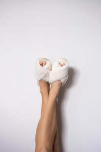 Clothing: Maia Fluffy Crossover Slippers - White