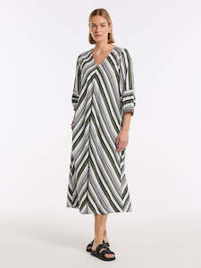 Spliced Stripe Dress 3/4 Sleeve