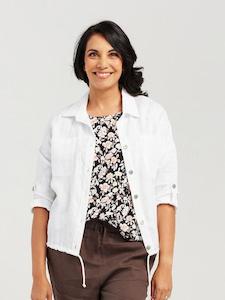 Drawstring Cropped Linen Jacket