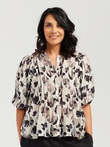 Pintuck Front Print Shirt