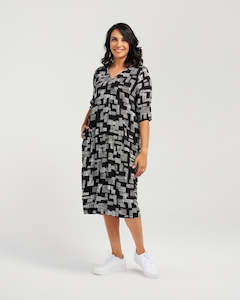 Block Print V Neck Dress