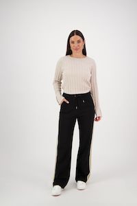 Wide Leg Full Length Pant with Side Stripe Panel