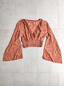 Tops: Silk Sari Cross Over Long Sleeve Top