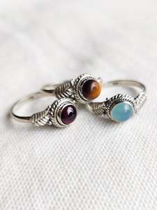 Sterling Silver Leaf and Gemstone Rings