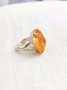 Frontpage: Citrine Sterling Silver Rough Crystal Ring - Size 7