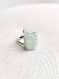 Aquamarine Sterling Silver Rough Crystal Ring - Size 7