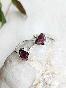 Rough Pink Tourmaline Sterling Silver Rings