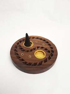 Wooden and Brass Incense Holder