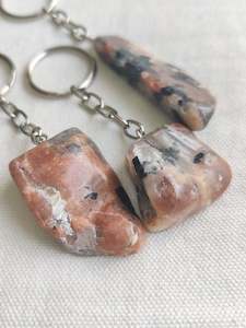 Black Tourmaline in Pink Feldspar Keychain