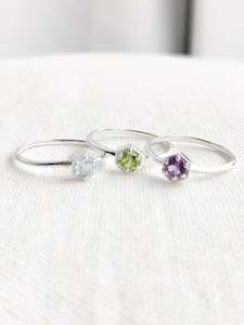 Sterling Silver Favourites: Sterling Silver Dainty Hexagon Stone Ring