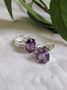 Silver Oval Amethyst Ring