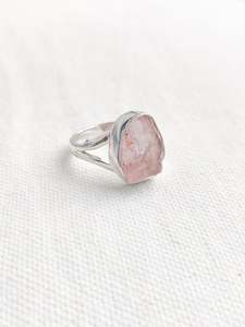 One Off Sterling Silver: Rose Quartz Sterling Silver Rough Crystal Ring - Size 10