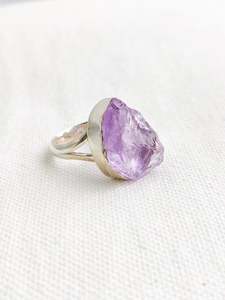 Amethyst Sterling Silver Rough Crystal Ring - Size 7