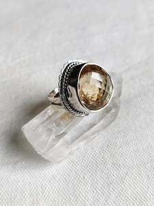 Sterling Silver Bezel Set and Detailed Citrine Ring - One off