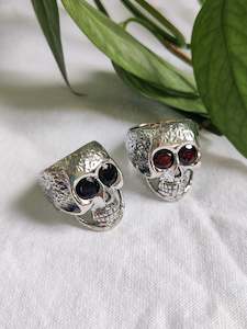 Garnet Pieces: Silver Gemstone Skull Rings