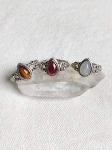 Garnet Pieces: Sterling Silver Tear Drop and Stone Ring