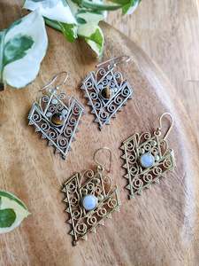 Brass and Stone Statement Earrings