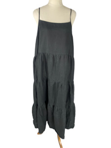 $1: Seed sleeveless black tiered linen dress | size 14