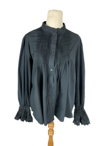 Long sleeve blouse: Karen Walker black long sleeve organic cotton top | size 14 RRP $265