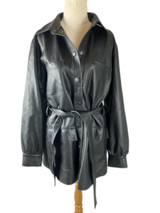 H&M longline faux-leather tie jacket | size large