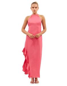 BNWT - Aere High Neck Linen Maxi Dress in Pink | size 10