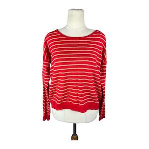 Jumpers: Trenery cashmere/wool red jumper w white stripes | size 12