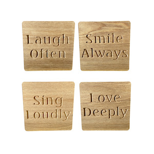 Coasters Recycled Rimu "laugh Often, Smile Always, Sing Loudly, Love Deeply" Set