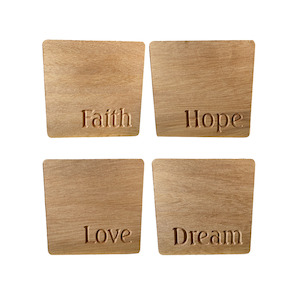 Coasters Recycled Rimu "faith, Hope, Love, Dream" Set