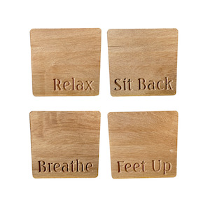 Coasters Recycled Rimu "relax, Sit Back, Breathe, Feet Up" Set