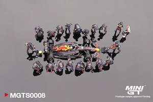 Oracle Red Bull Racing RB18 11 Sergio Pérez 2022 Abu Dhabi GP Pit Crew Set 1: 64 By MiniGT