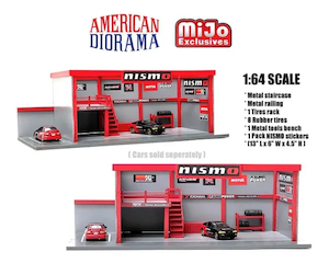 1: 64 Garage Diorama w/ADVAN Yokohama NISMO Stickers By American Diorama [cars s…