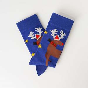 Clothing: Blue Reindeer Socks