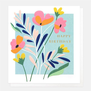 Gift: Happy Birthday Card - Blue Floral