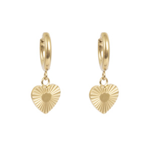 Pure Steel Charms Earrings  - Heart Drop Gold