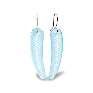 Large Glass Silver fern Earrings Light Blue