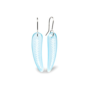 Small Glass Silver Fern Earrings Light Blue