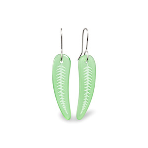 Small Glass Silver Fern Earrings Green