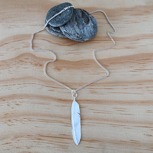 Large Seagull Feather Pendant Silver