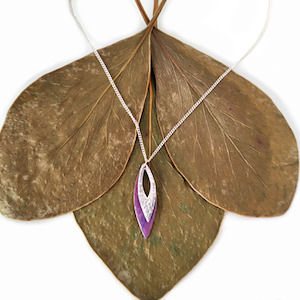 Double Abstract Leaf Pendant Silver Purple