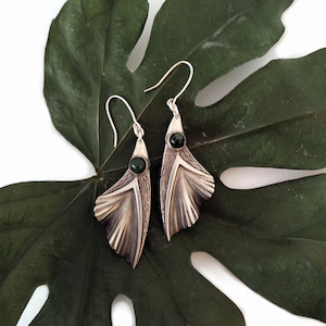 Homewares: Silver Organic Leaf Earrings with Pounamu