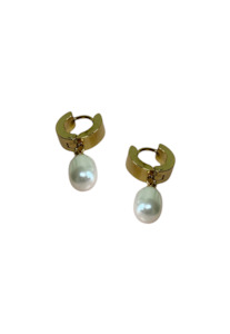 Jewellery: PENNY FOGGO PEARL HUGGIES - GOLD