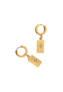 Jewellery: PENNY FOGGO RECTANGLE STAR GOLD HUGGIES