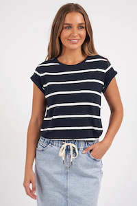 Foxwood Manly Stripe Tee - Navy White Stripe