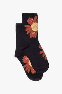 Antler Teddy Flower Sock - Black